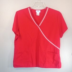 SB Scrubs Red Women's Scrub Top with White Trim Size Large